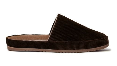 Mens Backless Slippers in Brown Corduroy