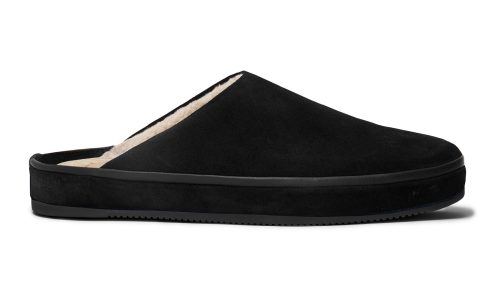 Black Suede Sheepskin Men's Slippers