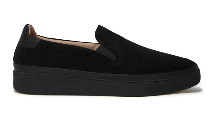 Black Mens Slip-On Sneakers in Suede