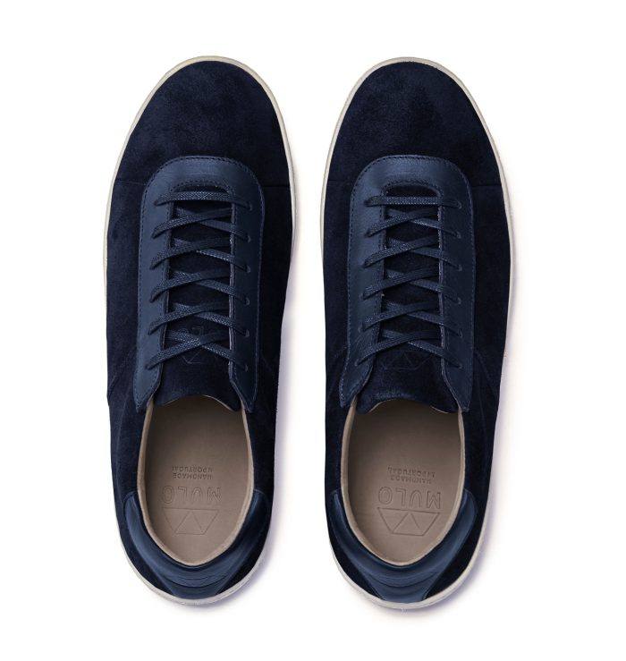 Lace-Up Blue Sneakers for Men in Dark Navy Waxed Suede