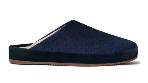 Blue Wool Men's Slippers with Sheepskin