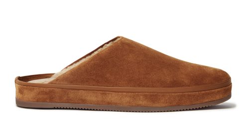 Warm Chestnut Brown Suede Sheepskin Slippers for Men