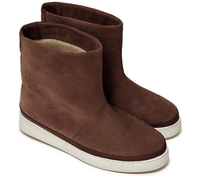 Chestnut Brown Waxed Suede Winter Boots for Men with Sheepskin