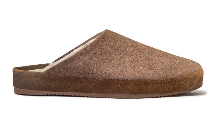 Chestnut Brown Wool Mens Slippers with Sheepskin