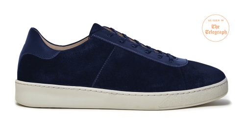 Lace-Up Blue Sneakers for Men in Dark Navy Waxed Suede