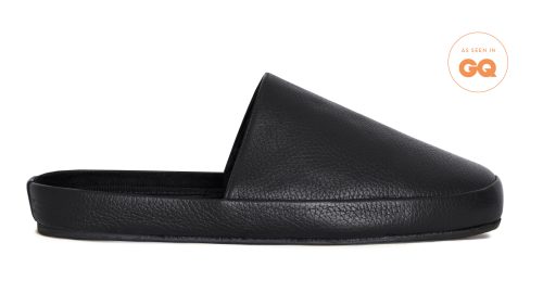 black leather slippers