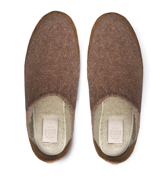 Luxury Brown Wool Slippers lined in Sheepskin for Men