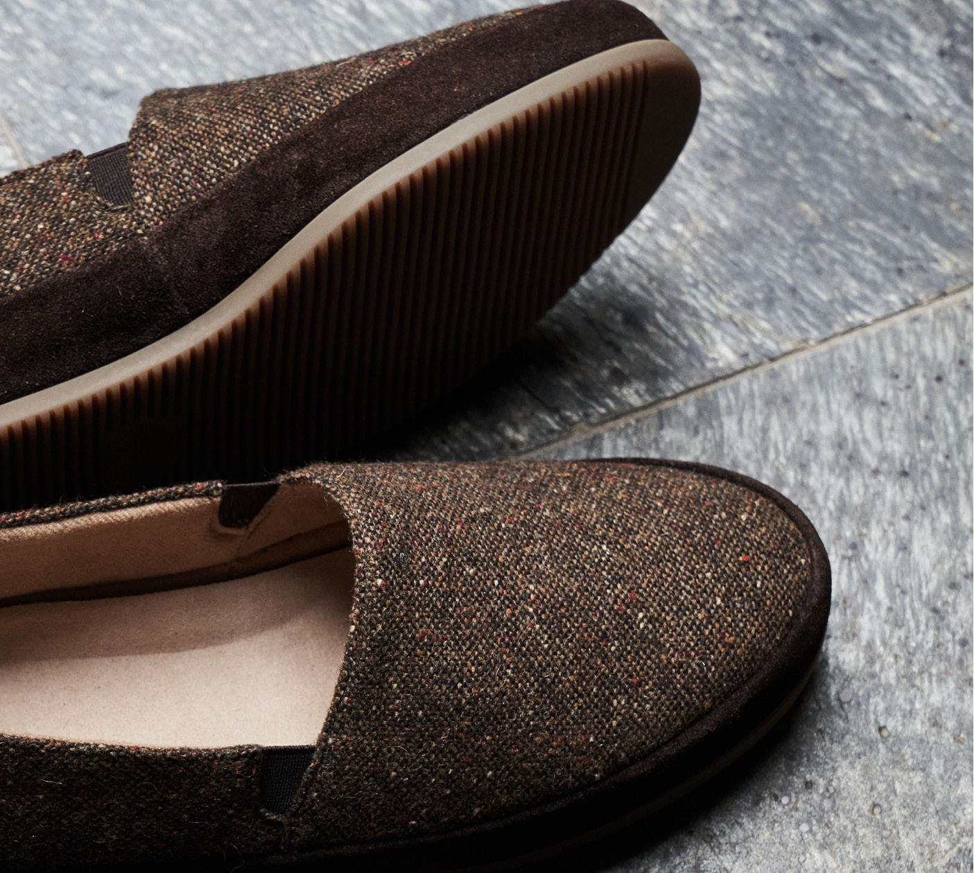 Luxury Slippers for Men - Brown Donegal Tweed House Shoes