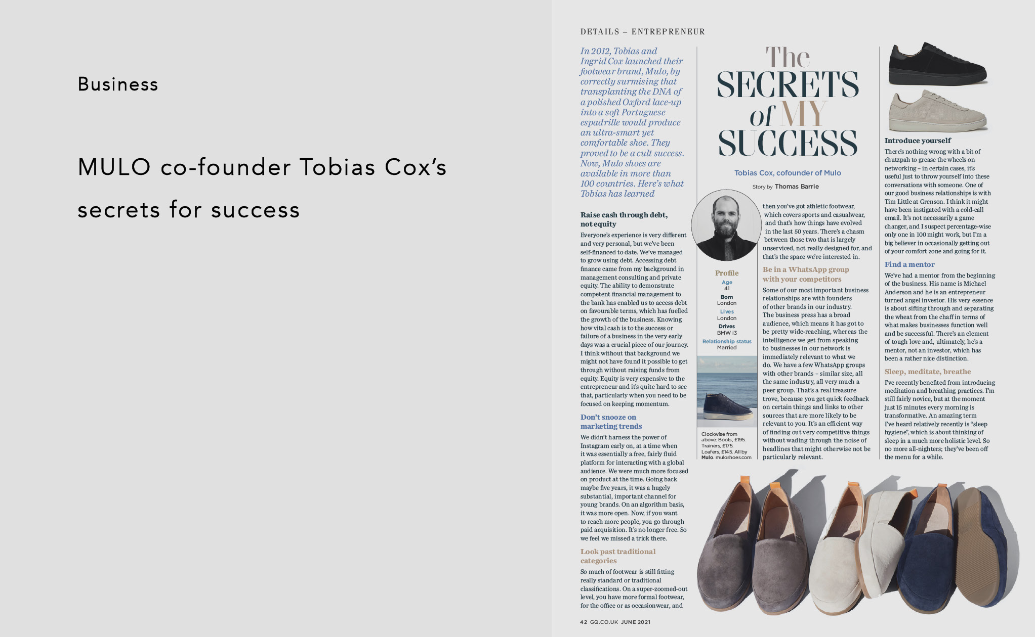 GQ - MULO co-founder Tobias Cox's secrets for success