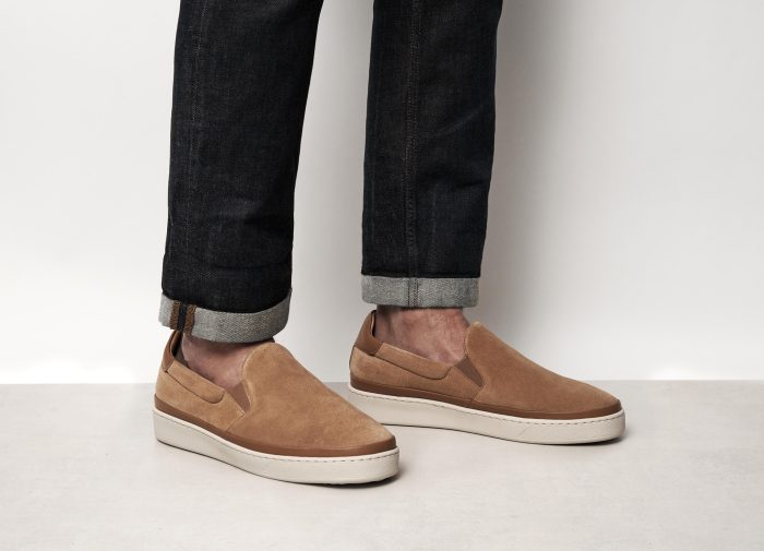 Dark Tan Slip-On Sneakers in Suede for Men