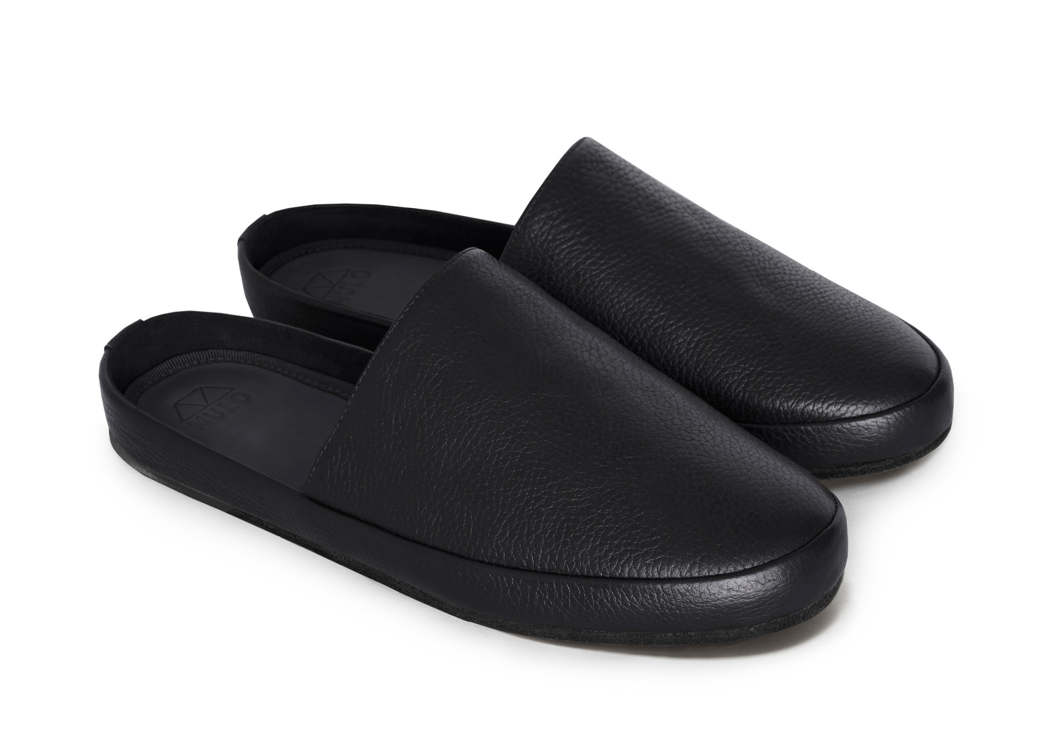 black leather slippers