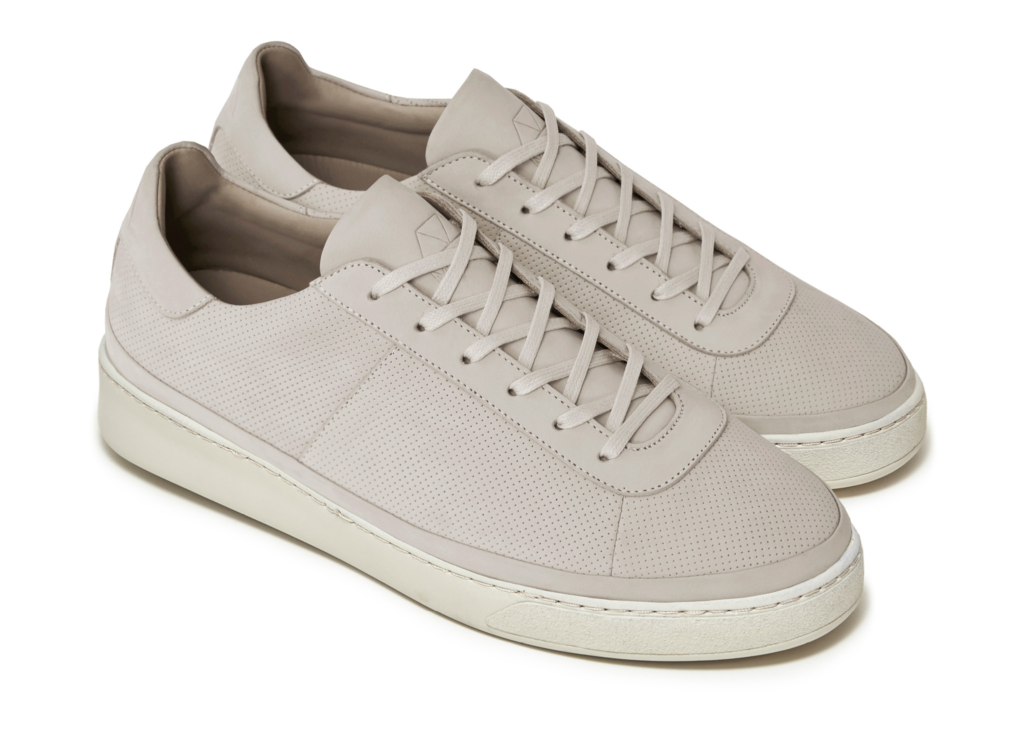 Mens Sneakers Perforated Cream Nubuck Leather
