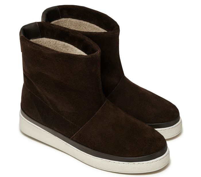 Winter Sheepskin Boots for Men in Dark Brown Waxed Suede