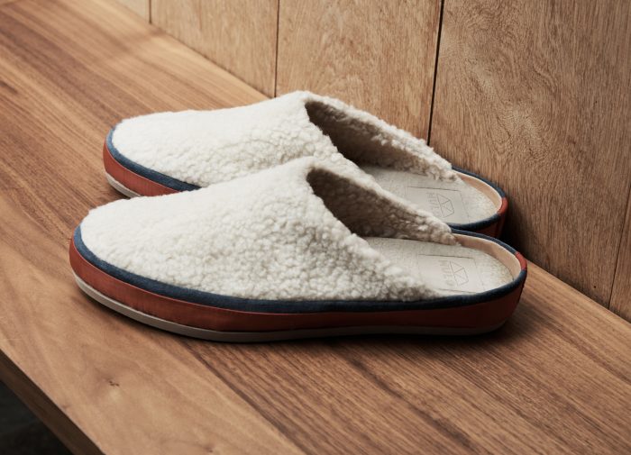 Modern Warm Sheepskin Slippers for Men with Orange Trim