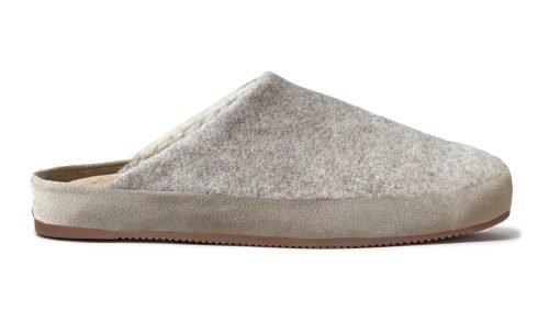 Oatmeal Wool Mens Slippers with Sheepskin