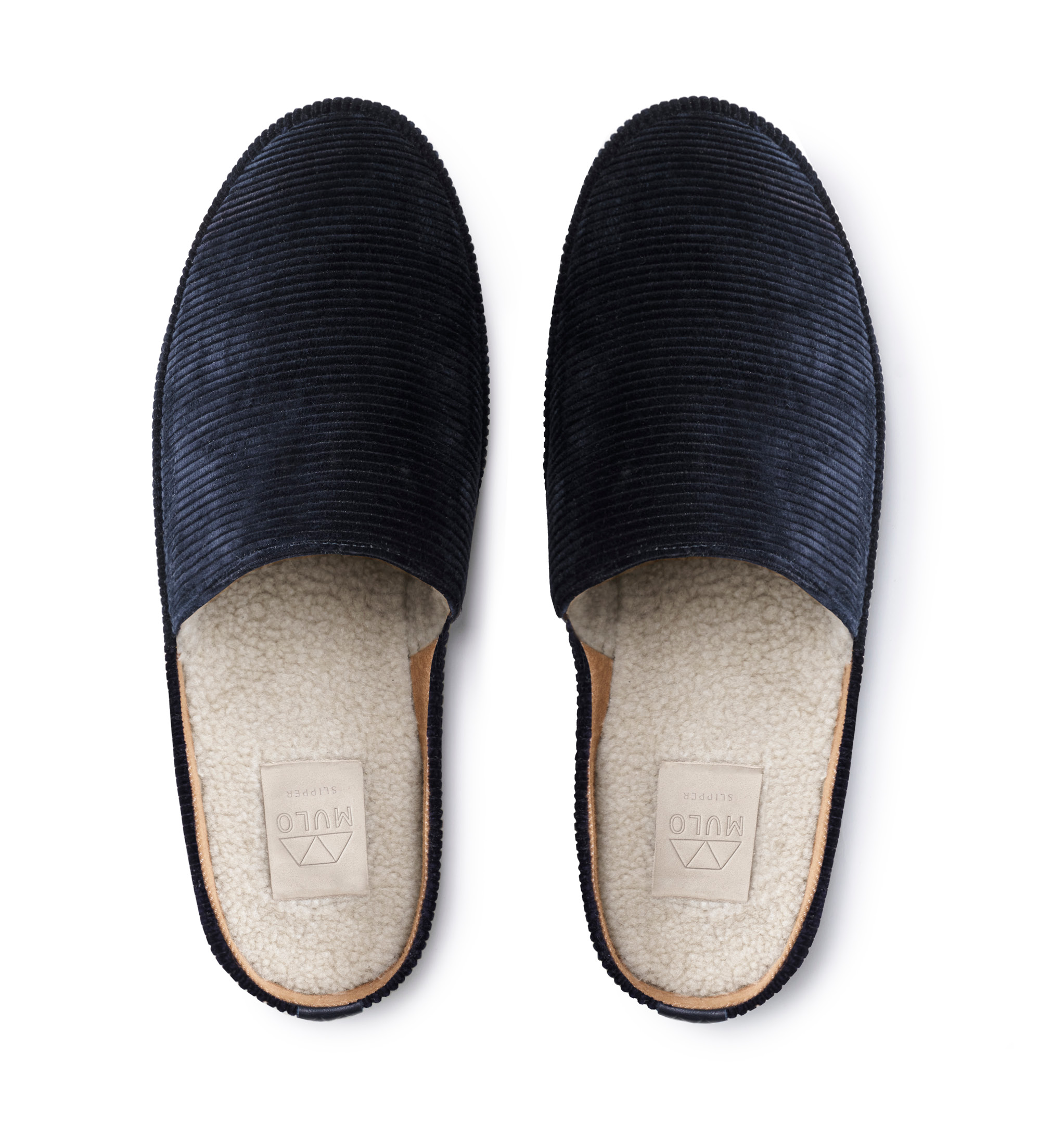 in blue slippers