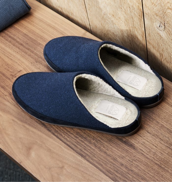 Men's Slippers in Blue Italian Wool and Sheepskin Lining