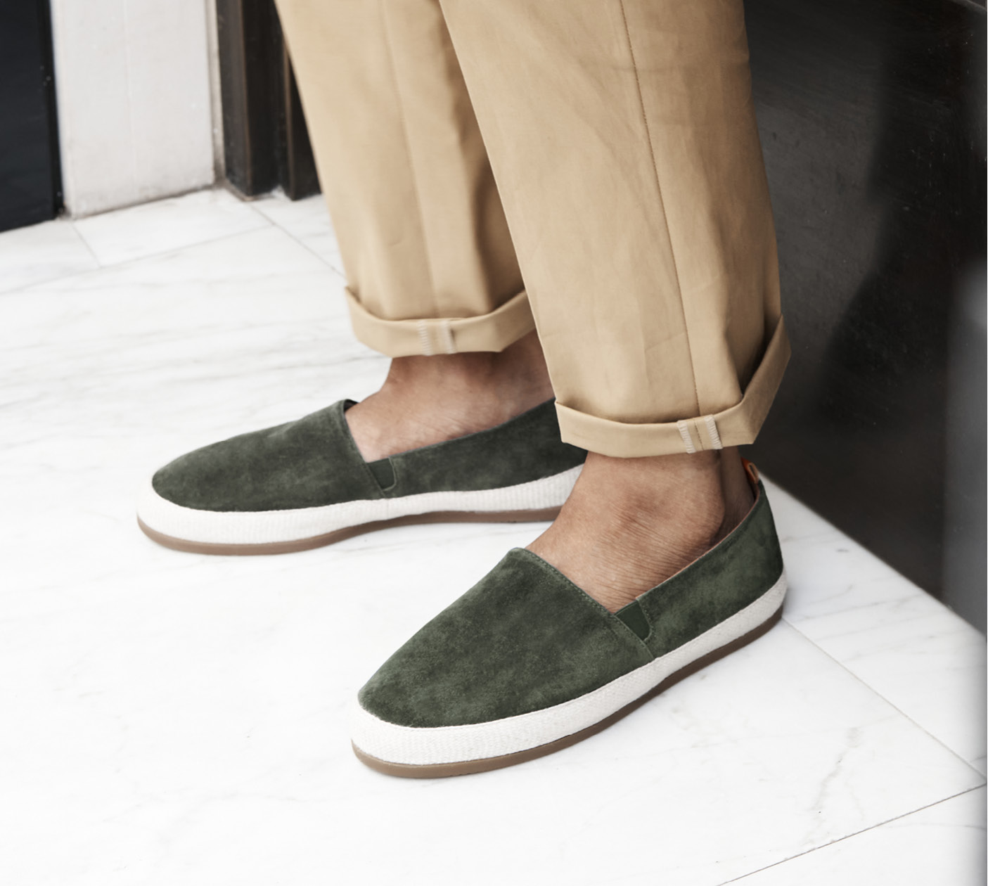 Mens Espadrilles in Khaki Green Suede