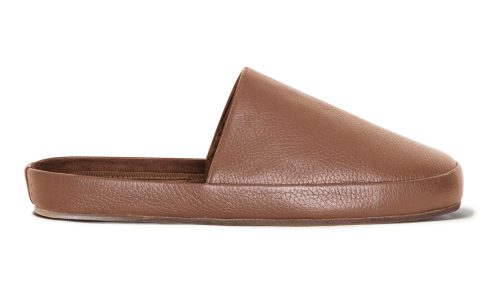Luxury Leather Mens Slippers in Light Brown