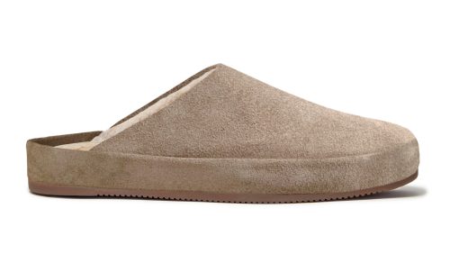 Taupe Suede Sheepskin Men's Slippers