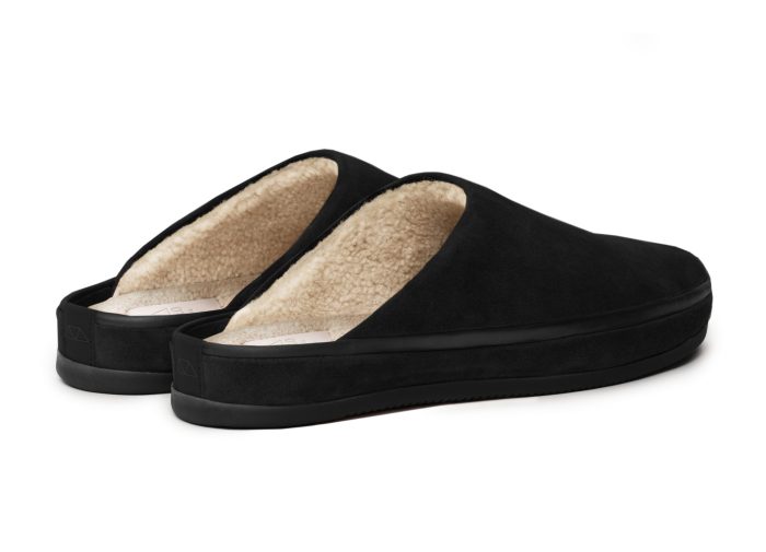 Warm Black Suede Sheepskin Slippers for Men