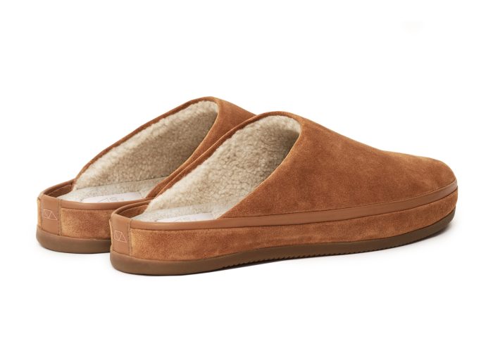 Chestnut Brown Suede Men's Slippers with Warm Sheepskin