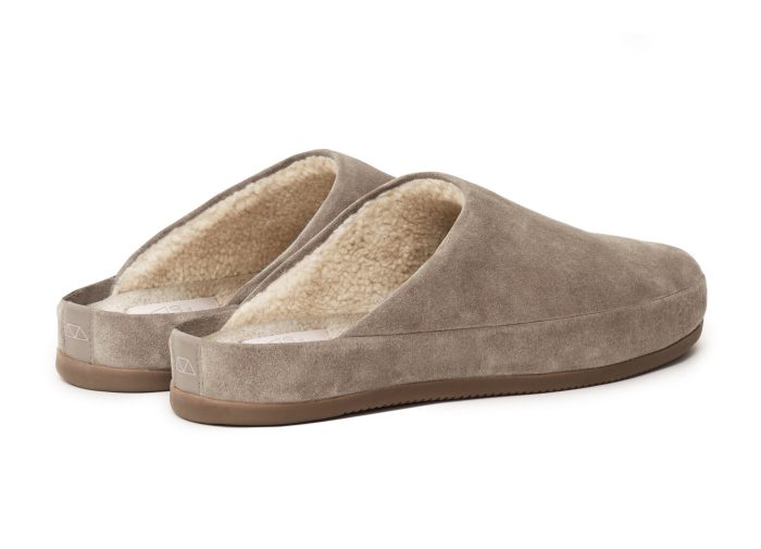 Warm Taupe Suede Sheepskin Slippers for Men